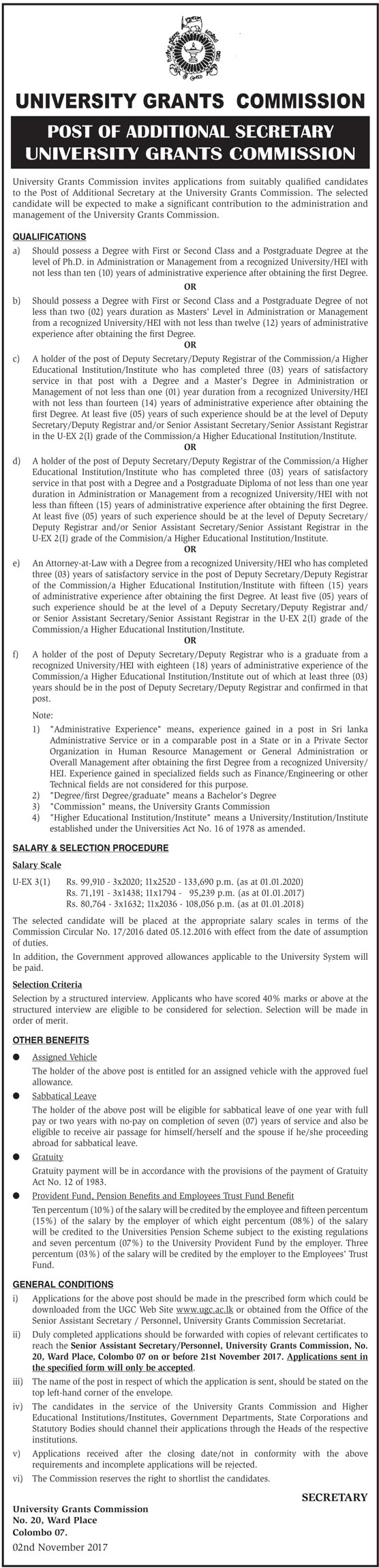 Additional Secretary, Additional Secretary (Legal & Documentation), Director - University Grants Commission